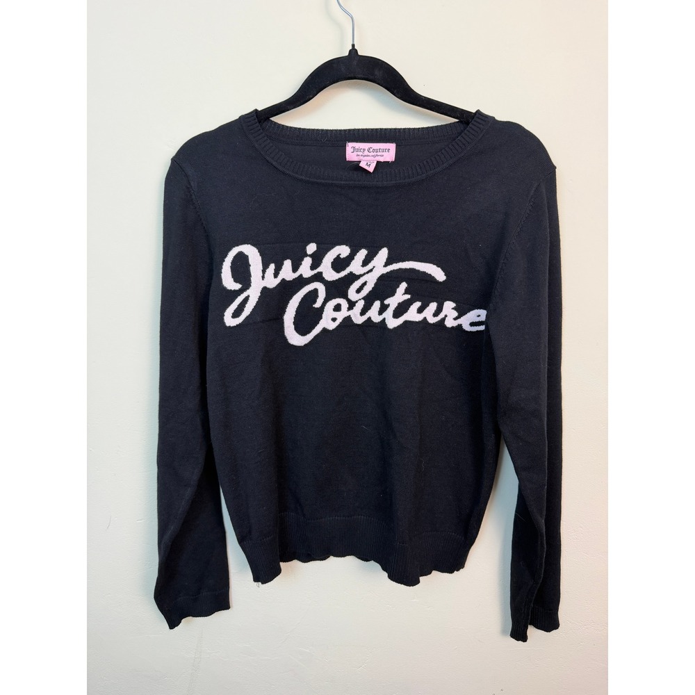 NWT Juicy Couture Women Black Pink Logo Sweater Size M